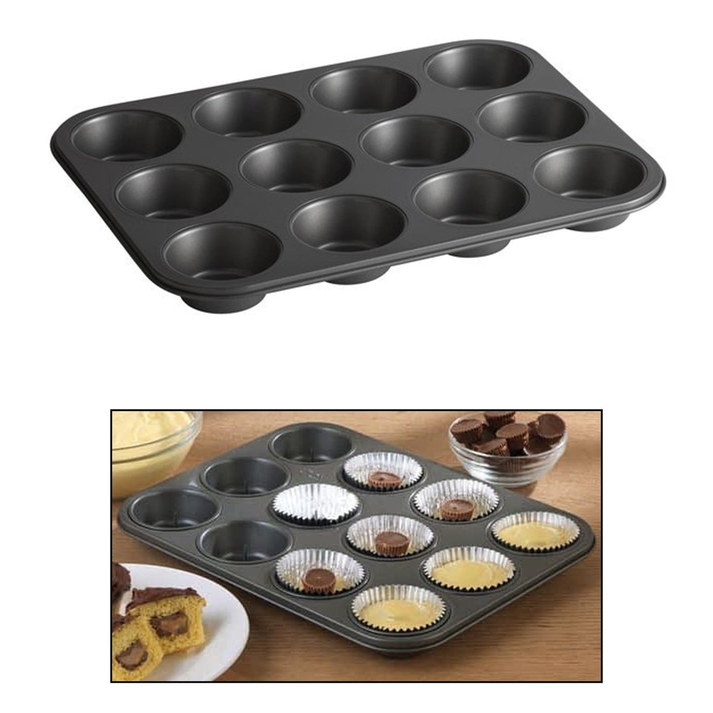 7051 Nonstick Aluminium Muffin Tray Cupcake Pan Tray (12 Cup Cavities) DeoDap