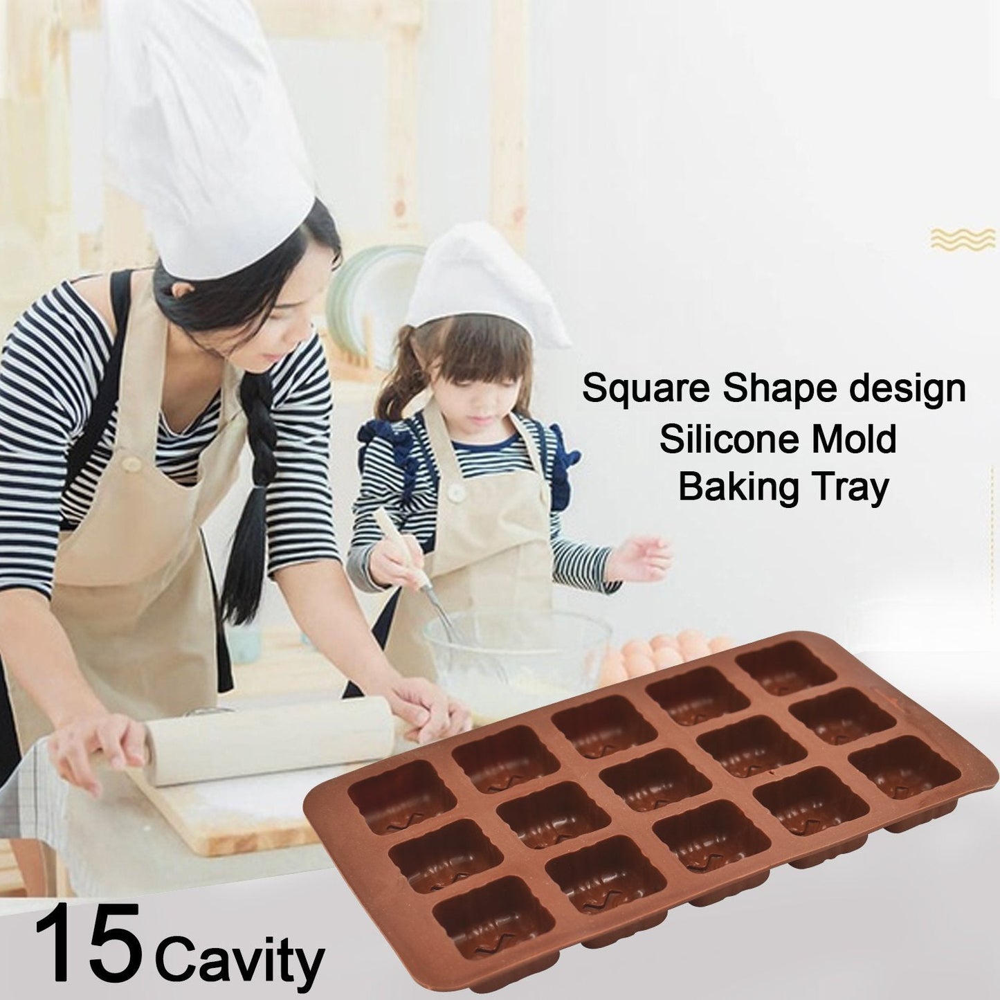 4632 15 Cavity Square Shape design Silicone Mold Baking Tray 