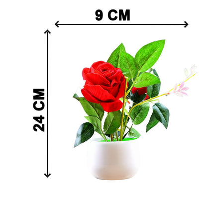 4863 Artificial Rose Flower Plant With Pot, For Home Office Or Gift DeoDap