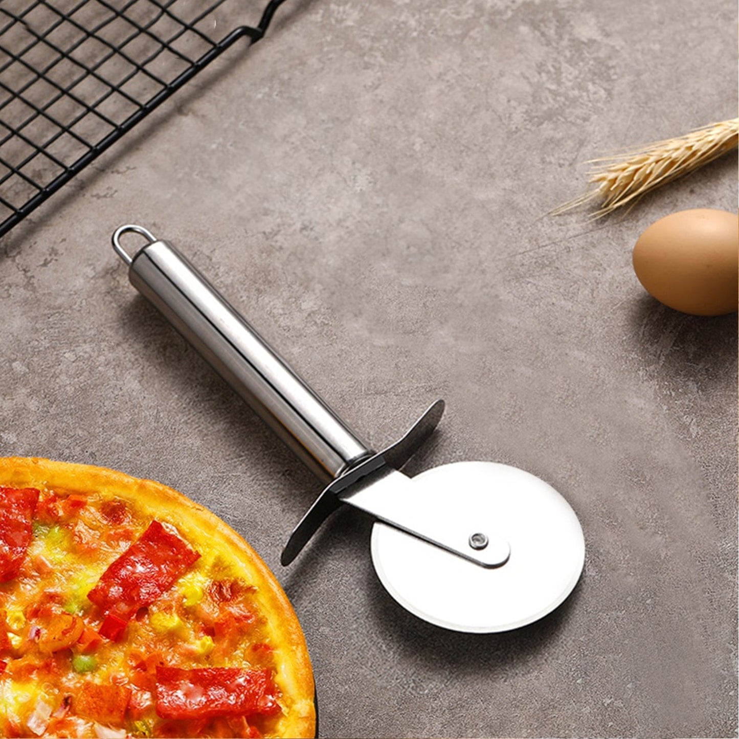 2983 Stainless Steel Pizza Cutter, Sandwich & Pastry Cake Cycle Cutter, Sharp, Wheel Type Cutter, Pack of 1 DeoDap