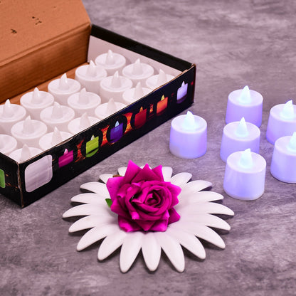 6632 Pink Flameless LED Tealights, Smokeless Plastic Decorative Candles - Led Tea Light Candle For Home Decoration (Pack Of 24) DeoDap