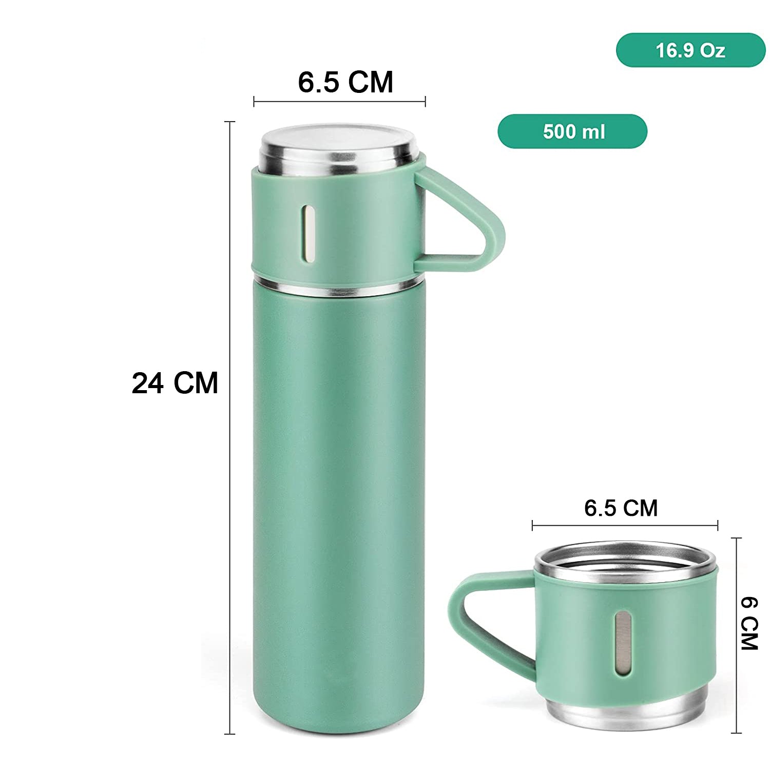 2834 Stainless Steel Vacuum Flask Set with 3 Steel Cups Combo for Coffee Hot Drink and Cold Water Flask Ideal Gifting Travel Friendly Latest Flask Bottle. (500ml) DeoDap