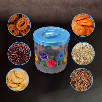 2087  Kitchen Plastic Floral Design Grocery Storage Container/Jar. Set of 3pcs - 800ML, 1600ML, 2400ML DeoDap