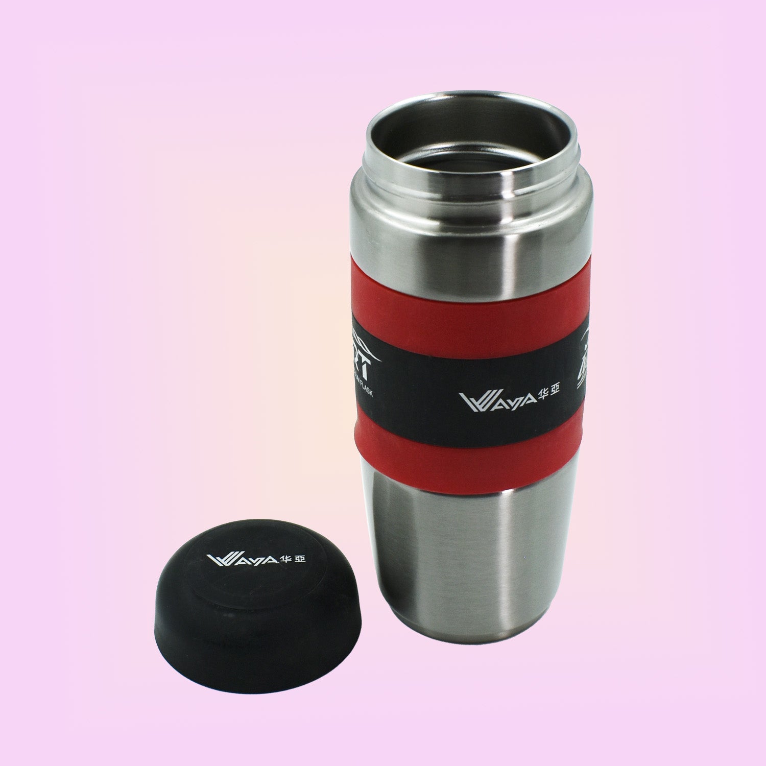 6846 Steel Travel Mug/Tumbler/Cup, Double Walled With Rubber Grip 500ml. 