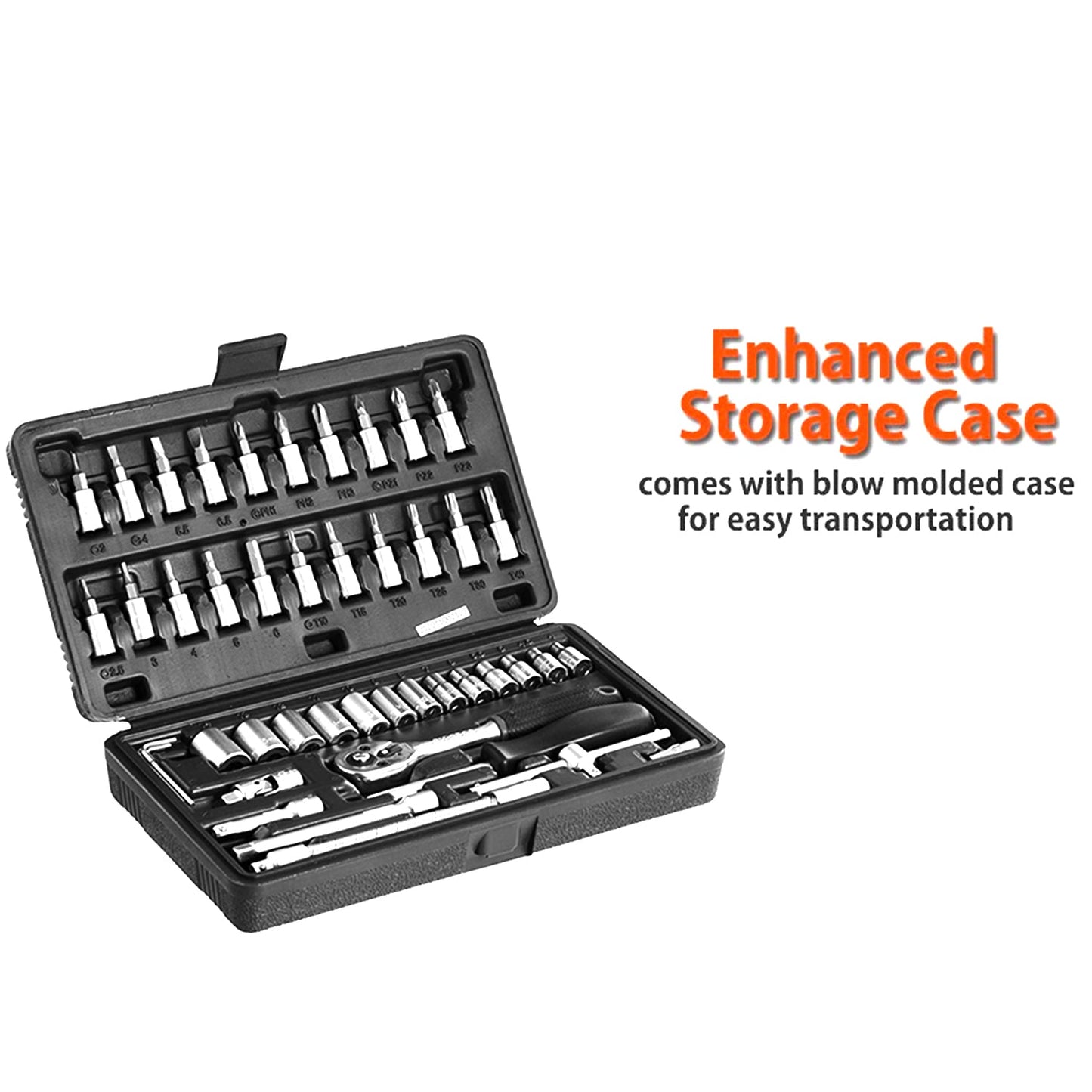 452 -46pcsMetal 1/4" Socket Set (Black, 46pcs) 