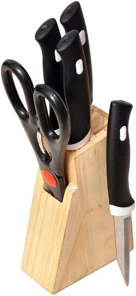 102 Kitchen Knife Set with Wooden Block and Scissors (5 pcs, Black) Mishwa DeoDap