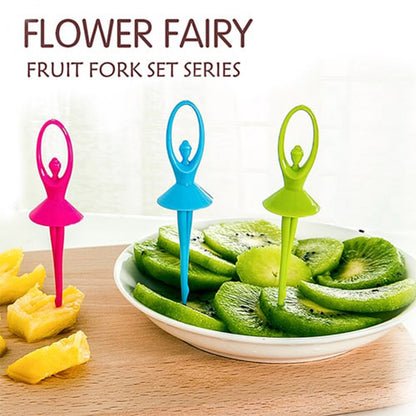 2046 Dancing Doll Fruit Fork Cutlery Set with Stand Set of 6. DeoDap