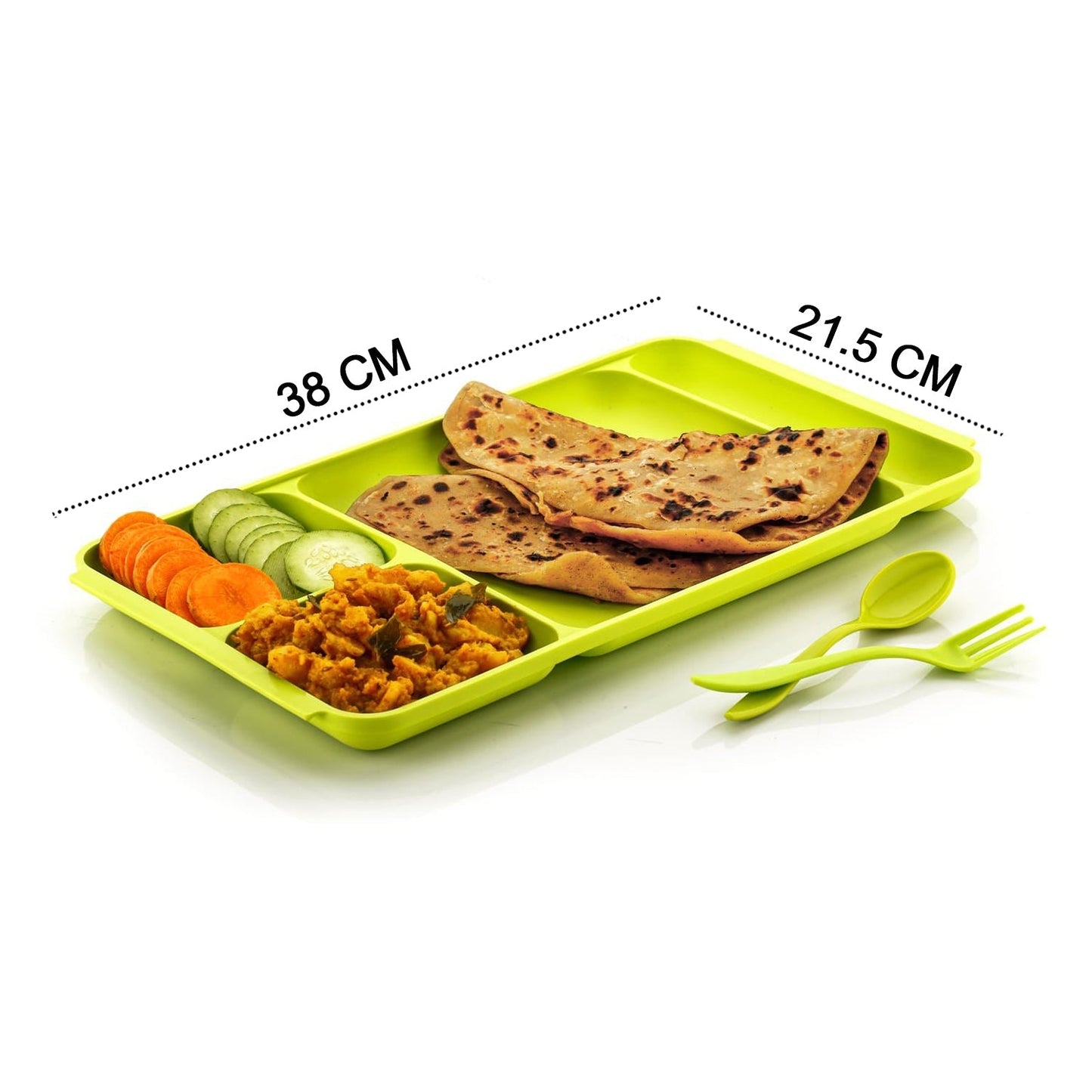 2037 4Compartment Dish with Spoon and Fork(2 Dish Set with 1Spoon and 1Fork) Dinner Plate Plastic Compartment Plate Pav Bhaji Plate 4-Compartments Divided Plastic Food Plate. DeoDap