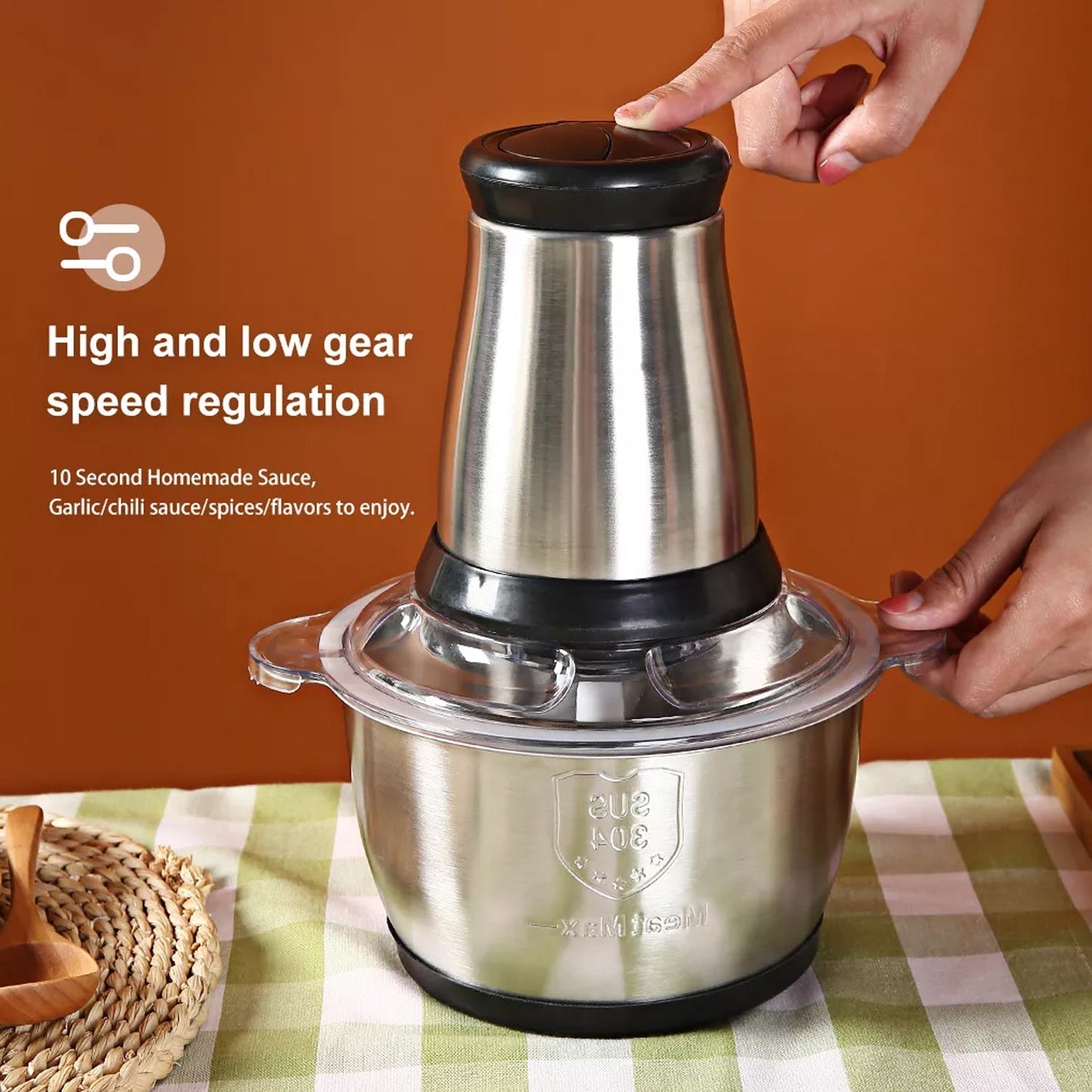 5104 3Ltr Electric Food Processor Stainless Steel Onion Cutter Multi Chopper 2 Speed Levels 5 Blades Universal Chopper for kitchen DeoDap