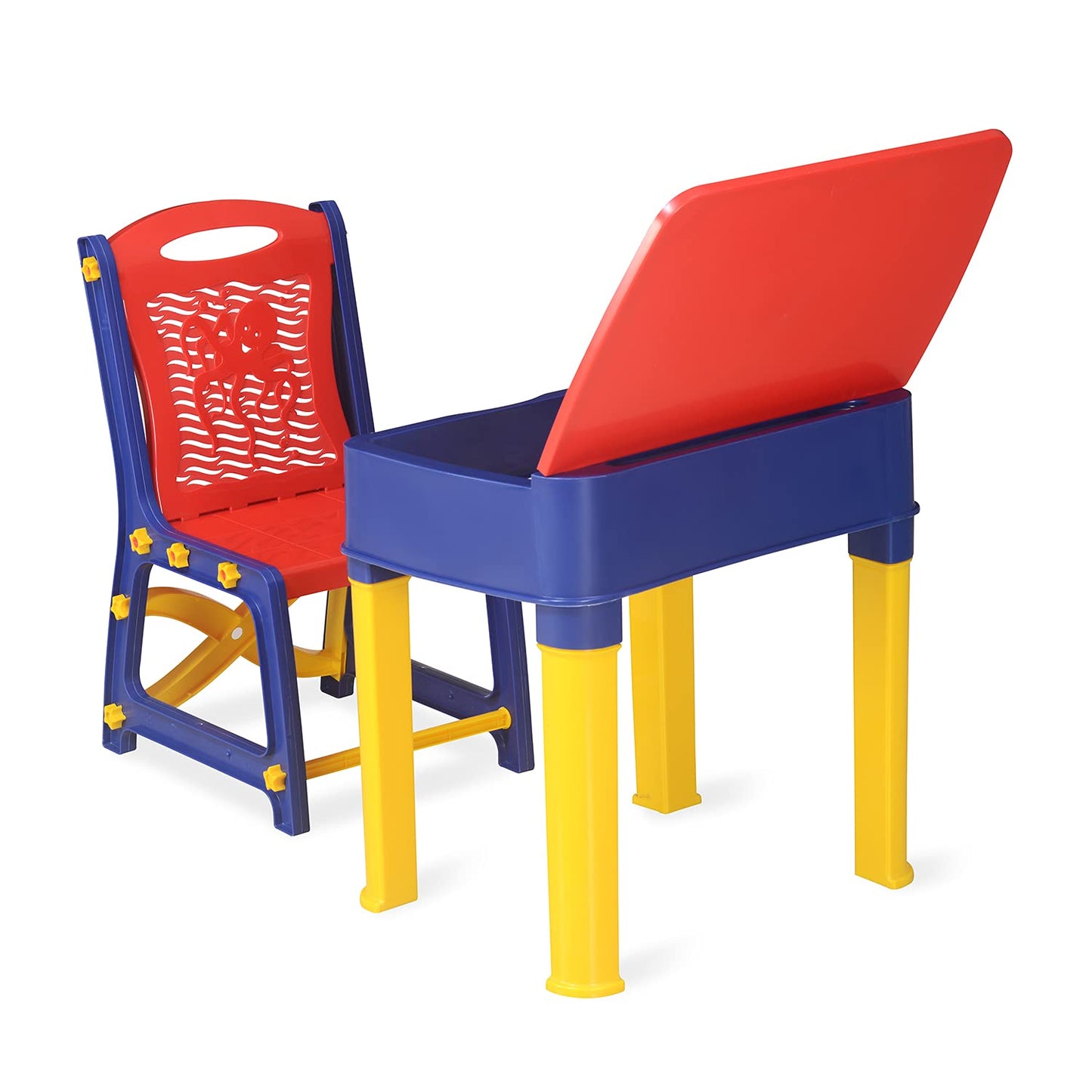 4594C Study Table And Chair Set For Boys And Girls With Small Box Space For Pencils Plastic High Quality Study Table (Red/Blue/Yellow)