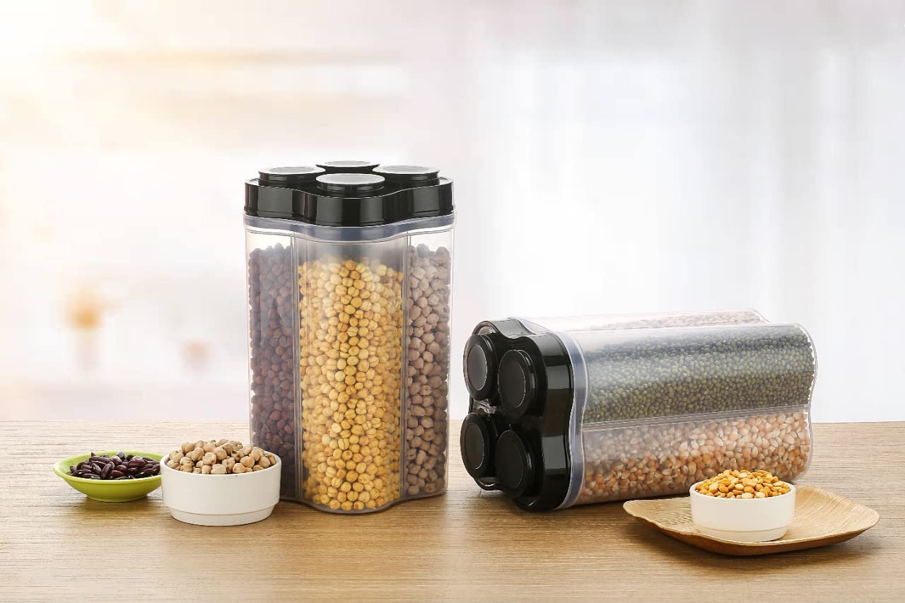 0764B Plastic Lock Food Storage 4 Section Container Jar for Grocery, Fridge Container. 