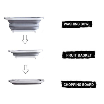 098 Foldable Chopping Board, Dish Rack, Washing Bowl & Draining Basket, 3in1 Multi-Function 