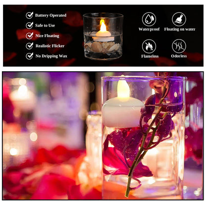 6439 Set of 12 Flameless Floating Candles Battery Operated Tea Lights Tealight Candle - Decorative, Wedding. DeoDap