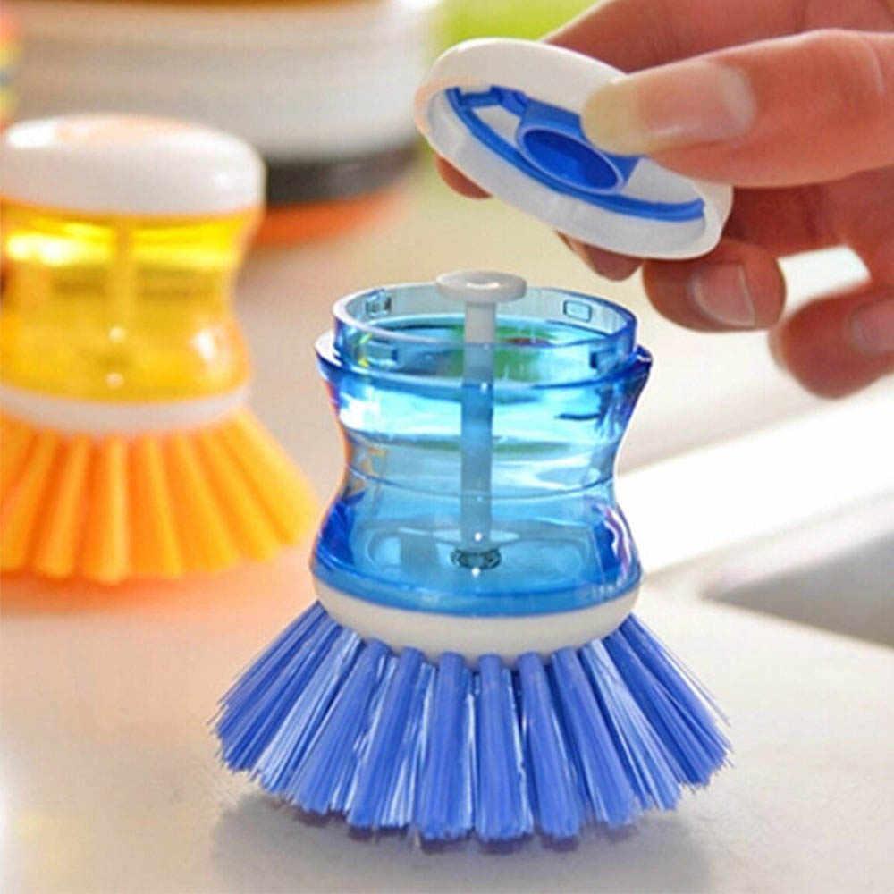 159 Plastic Wash Basin Brush Cleaner with Liquid Soap Dispenser (Multicolour) DeoDap