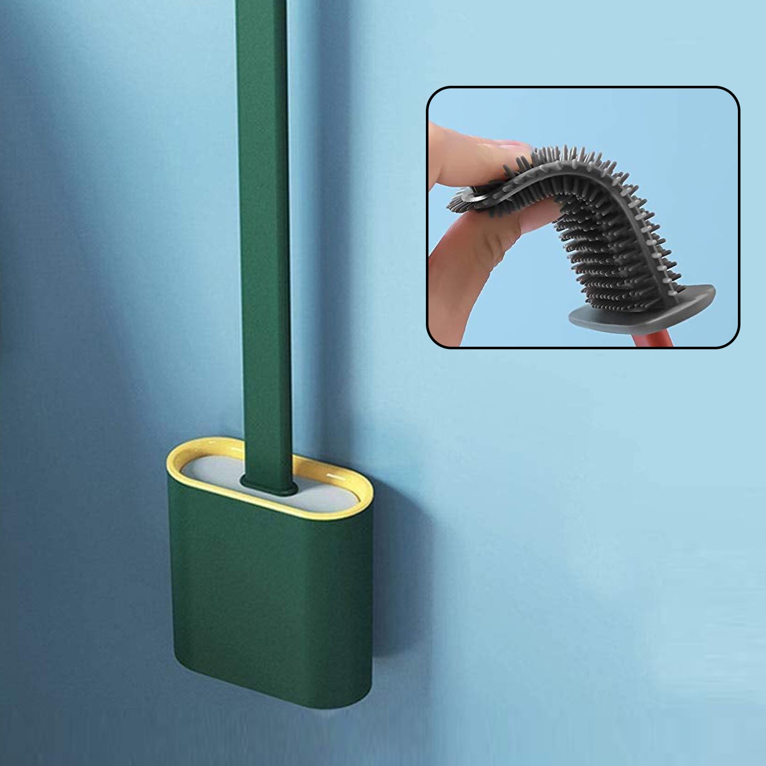 1410A Silicone Toilet Brush with Holder Stand  for Bathroom Cleaning DeoDap