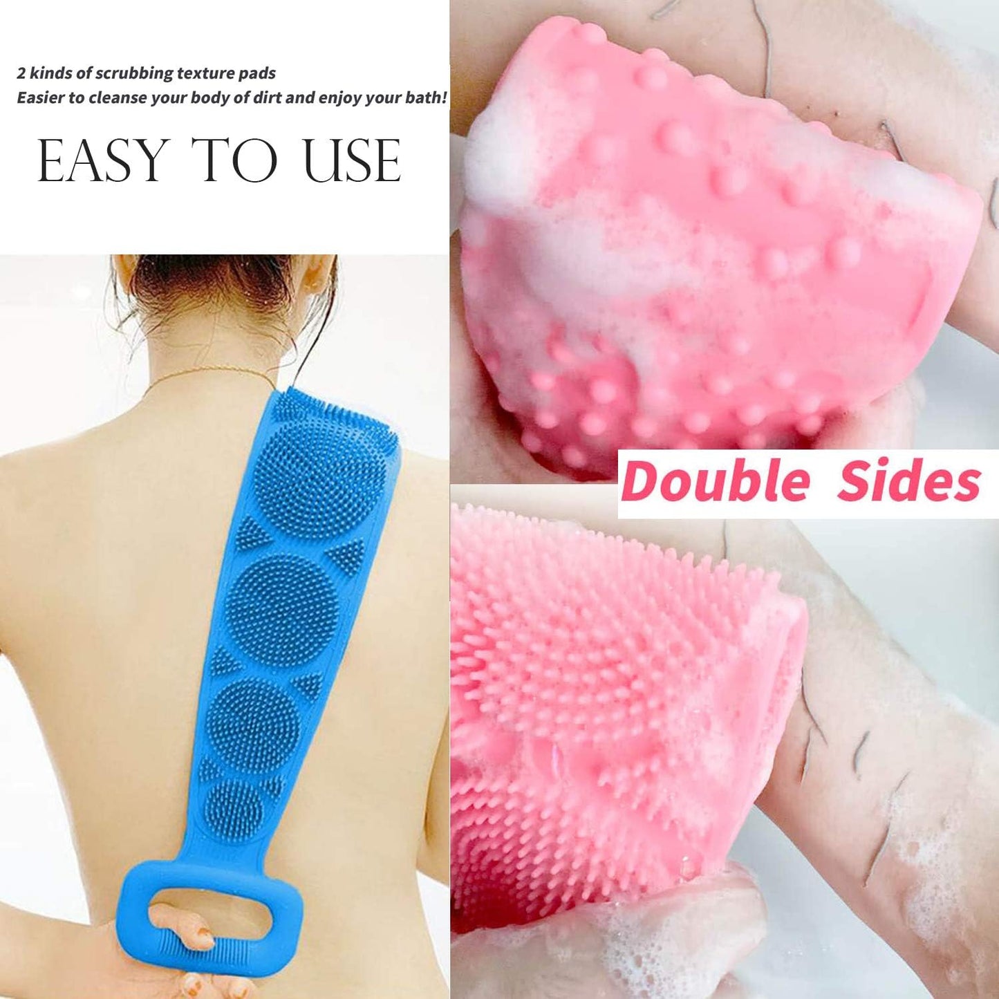 1302B Low Quality Bath Body Brush Towel Eco-Friendly Back Scrubber Shower Brush Silicone Bath Body Brush Towel Body Cleaning Bathroom Shower Strap