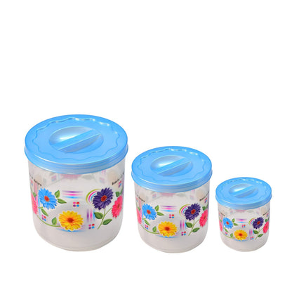 2087  Kitchen Plastic Floral Design Grocery Storage Container/Jar. Set of 3pcs - 800ML, 1600ML, 2400ML DeoDap