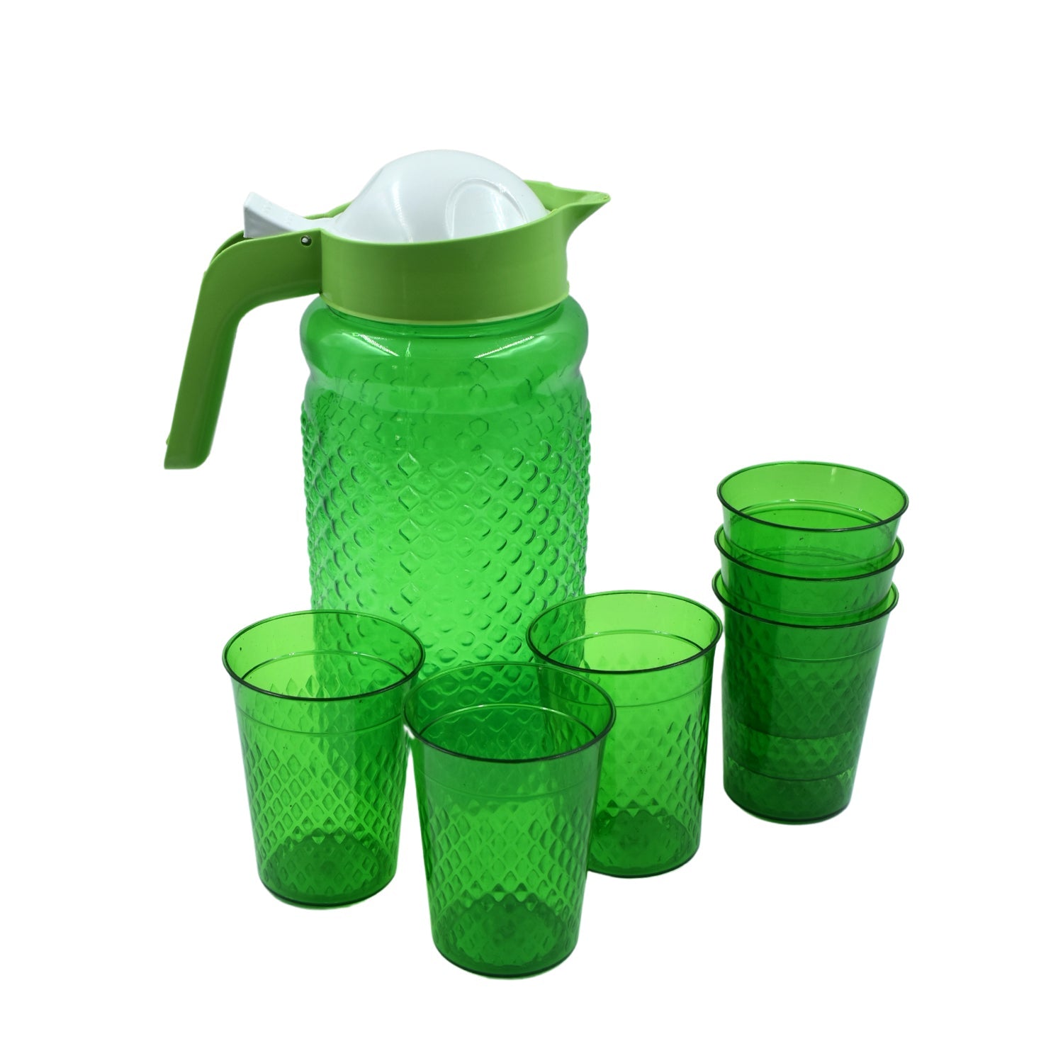 3734A Unbreakable Plastic Drinking Water/Juice Jug and 6 pieces Glass (Assorted color) DeoDap