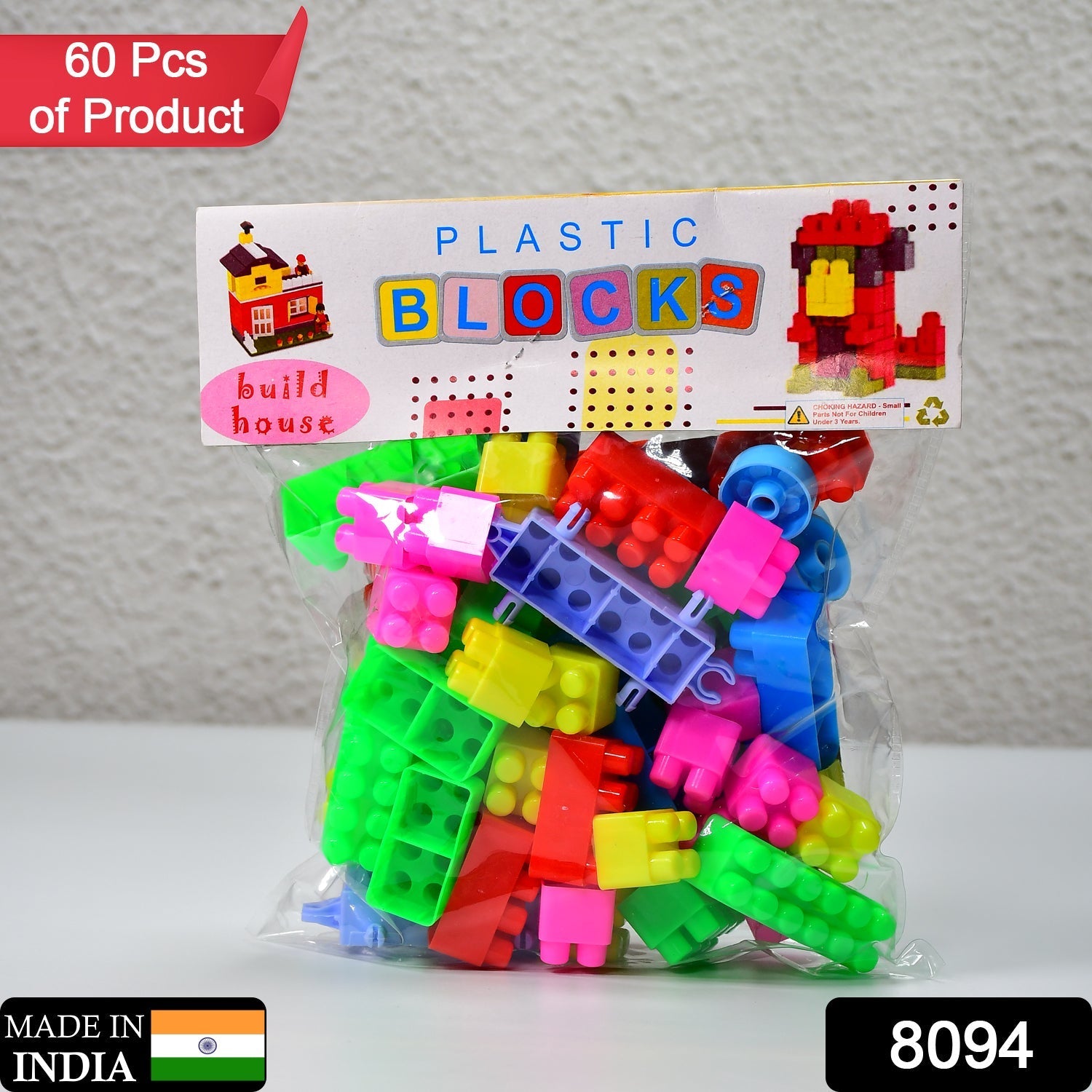 8094 Blocks Set for Kids, Play Fun and Learning Blocks for Kids Games for Children Block Game Puzzles Set Boys, Children (Multicolor, 60 Bricks Blocks) DeoDap