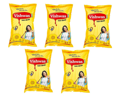 5994A Vishwas Sunflower Oil Jar & Pouch | Refined Sunflower Oil 100% Natural and Pure Sunflower Cooking Oil