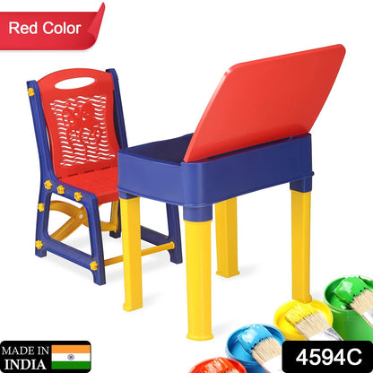 4594C Study Table And Chair Set For Boys And Girls With Small Box Space For Pencils Plastic High Quality Study Table (Red/Blue/Yellow)