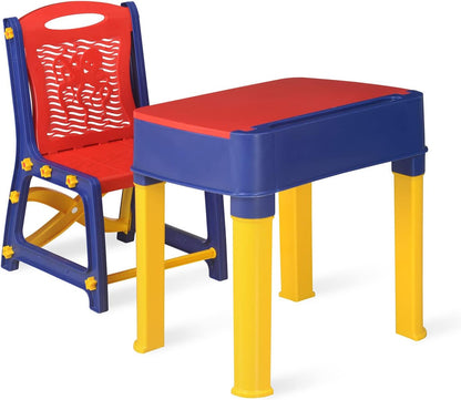 4594C Study Table And Chair Set For Boys And Girls With Small Box Space For Pencils Plastic High Quality Study Table (Red/Blue/Yellow)