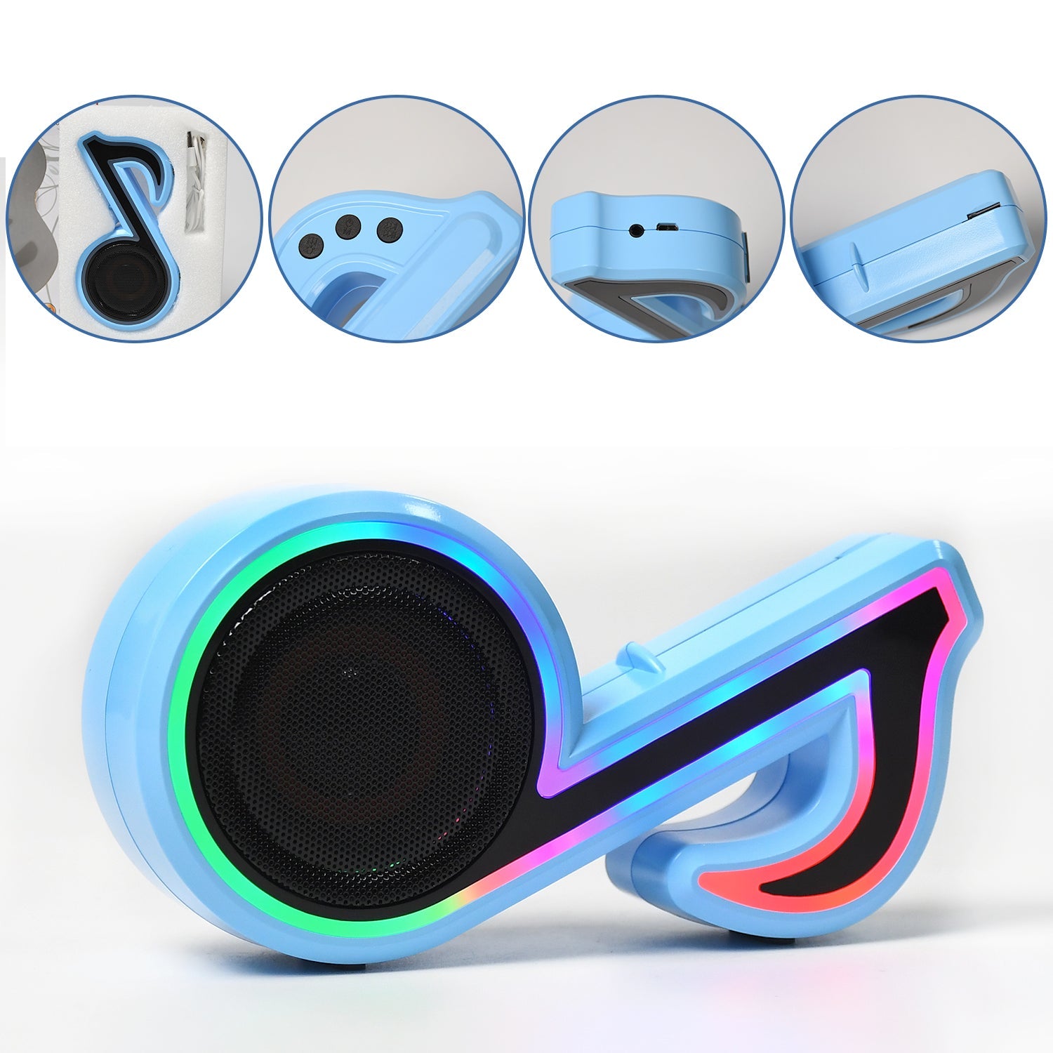 6068 Mini Portable Music Note Shape Speaker Subwoofer Colorful Musical Note LED Lighting Sound For Creatives Gift Computer Phone Sound Equipment 